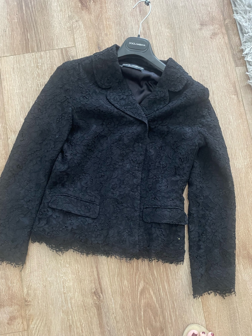 Dolce & Gabbana Black Floral Lace Cropped Blazer